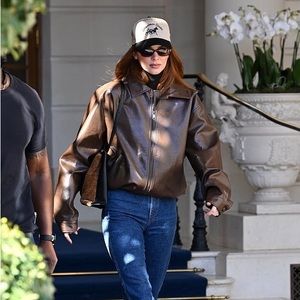 Kendall Jenner inspired brown leather jacket from Beaumont. Never worn - size L